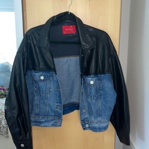 Jean and leather jacket.